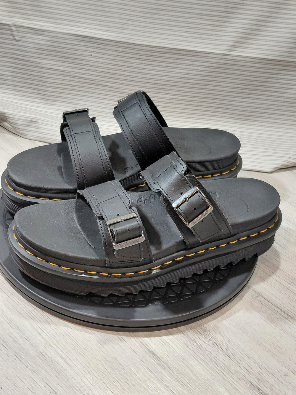 Dr Martens Myles Unisex Black Slide Sandals Two Strap Leather Adj Buckles M9 W10